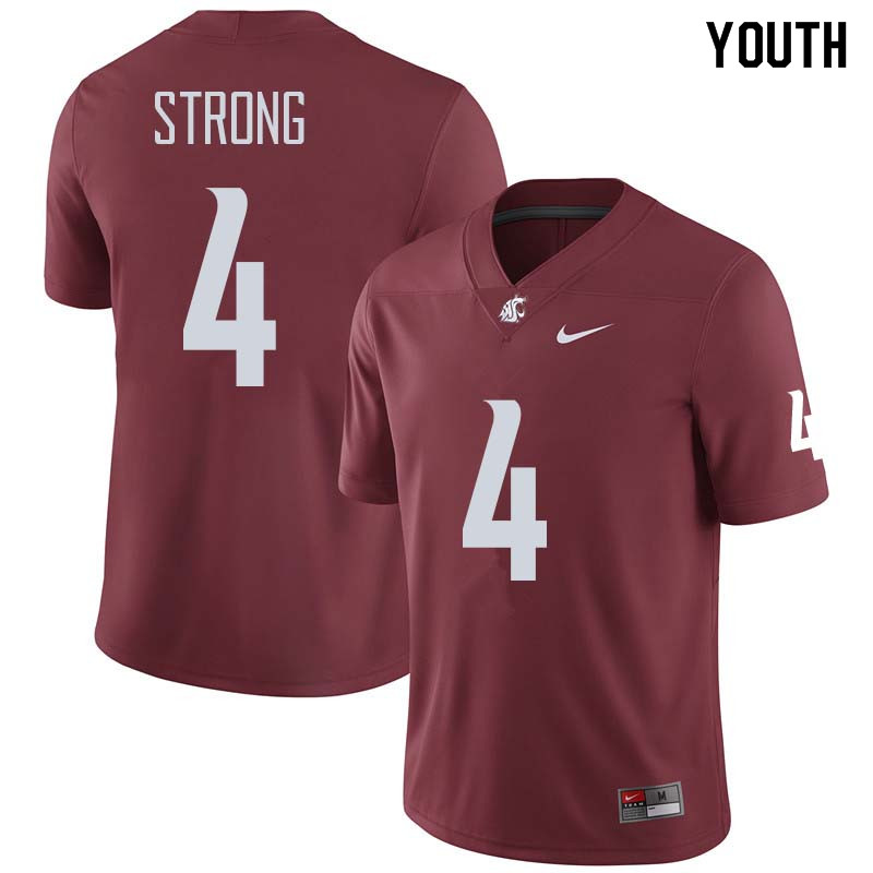 Youth #4 Marcus Strong Washington State Cougars College Football Jerseys Sale-Crimson